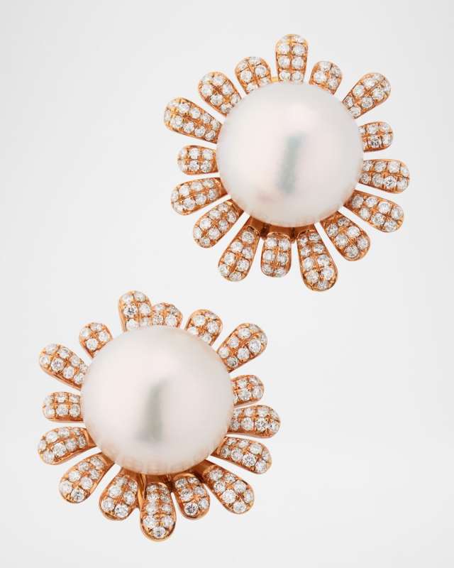 18K Rose Gold South Sea Pearl Earrings with Diamonds